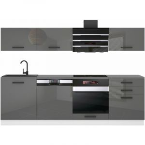 Cuisine Equipee Complete Linda Muebles de Cuisine Complets - 240 cm. Cuisine Complete sans Plan de Travail, Argent très Brillant - Belini