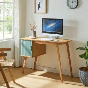 Bureau Tysvær bambou 75 x 105 x 48 cm naturel bleu [en.casa] bambou