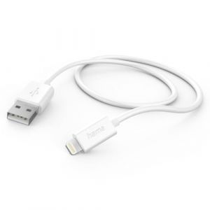 Hama Câble iPhone USB-A Lightning (Câble de charge/transfert de données/Data, USB-A 2.0 mâle vers Lightning, 1m, Certifié MFI, 480 MBit/s, iPad/iPhone 13/12/11/XS/XR/X/8/7/7+/6s/6/5/SE2020) Blanc