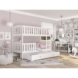 Lit superpos&eacute; luna 80X160 cm - 2 Matelas, 2 Sommiers et Tiroir inclus Blanc