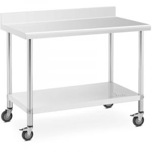 Royal Catering Table de travail à roulettes inox avec rebord 60 x 120 cm 158 kg