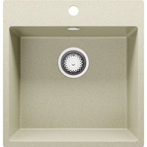 Evier Cuisine en Granit Beige 48x50cm, Lavabo 1 bac + Kit de Vidage, Evier a Encastrer au meuble 50cm, Riga de Primagran