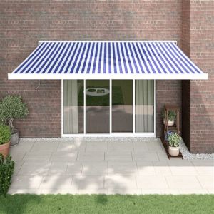 VidaXL Auvent rétractable bleu et blanc 4x3 m tissu et aluminium, store, auvent de patio, auvent de fenêtre, stores, auvent de jardin