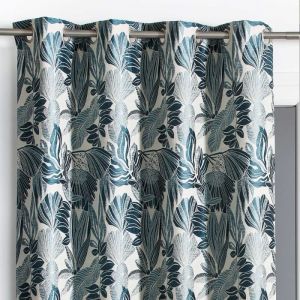 Home maison Rideau d'ameublement jacquard Tissia Bleu Canard 140 x 260 cm