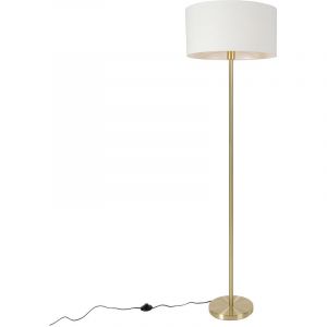 Qazqa Lampadaire laiton avec abat-jour blanc 50 cm - Simplo