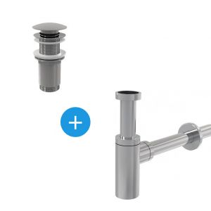 Image de Set Bonde Clic-clac raccord 5/4", pour lavabo avec trop-plein + Siphon, Chrome (AlcaSetChrome)