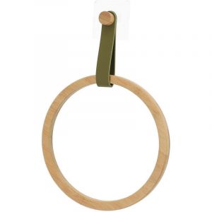Tendance Porte-serviette en Bambou avec lanière Vert kaki en simili cuir sur sticker
