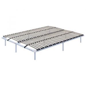 Monmobilierdesign ORTHO Sommier &agrave; lattes en acier avec bande stabilisatrice Blanc 140x190 cm avec pieds