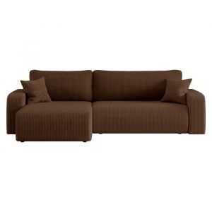 Loungitude Canap&eacute; ALYA d'angle max r&eacute;versible et convertible 5 places en velours c&ocirc;tel&eacute; - Marron