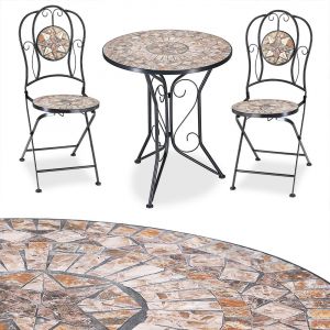 Deuba Salon de jardin mosaique Malaga ensemble table et chaises design m&eacute;diterran&eacute;en