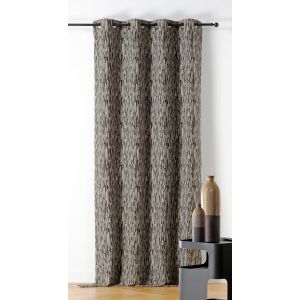 LINDER Rideau Tissus Upcyclé - Tissé et Teint en France - Style Mineral Moucheté - Finition Œillets Canon de Fusil - Coloris Gris Bistre - Dimensions 140x240cm - Collection Basalte