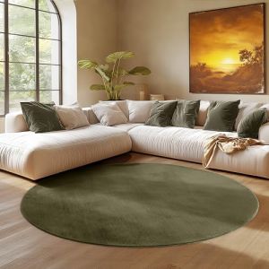 Tapis SIMPEX Rond 120 cm Poils Courts Lavable Doucement Antid&eacute;rapant et Design Moderne pour Salon Chambre Vert