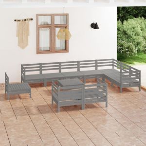 VidaXL Salon de jardin 11 pcs Bois de pin massif Gris