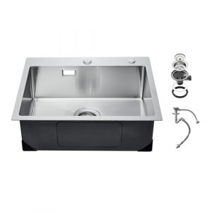 VEVOR Évier de cuisine, 68 cm, évier à montage par le haut en acier inox 304, évier à poser à encastrer cuve simple avec accessoires, évier de lave-vaisselle ménager pour camping-car, cuisine, bar