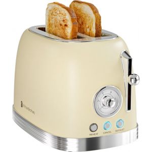 KitchenBrothers Retro Toaster - Grille-pain - 6 niveaux de chaleur - 2 fentes extra-larges - 815W - Beige