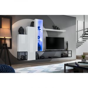 AC-Déco Ensemble Meuble TV Design "Switch VIII" 180cm Blanc & Noir