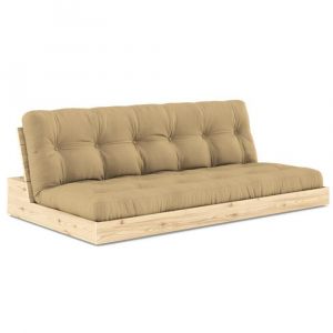 Image de Canap&eacute; lit futon BASE beige bl&eacute; couchage 130cm dossiers coffres