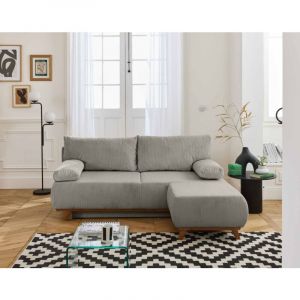 Cristal - canapé 3 places - convertible avec coffre et pouf - en velours côtelé - Gris clair