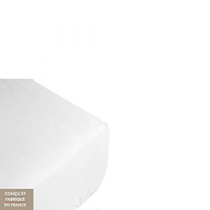 Drap Housse 160x200 Grand Bonnet 50 cm Blanc 100% Coton 4 Coins Extensible Fabriqu&eacute; en France