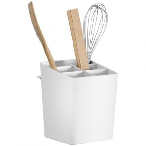 Tesa Accessoires de Cuisine Porte-ustensiles de Cuisine - Récipient Adhésif pour Ranger les Ustensiles de Cuisine - avec Adaptateur, Montage Mural sans Percer - Blanc