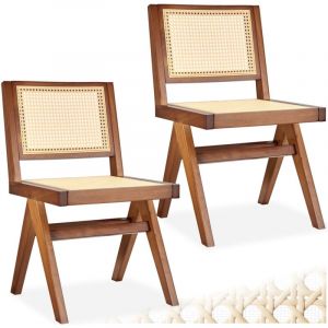 TecTake Chaise en bois lissy avec cannage viennois Lot 2 chaises design rétro chêne foncé -