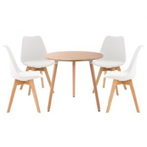 CLP Ensemble de salle à manger Lansgar avec 1 Table et 4 chaises, Nature / Blanc