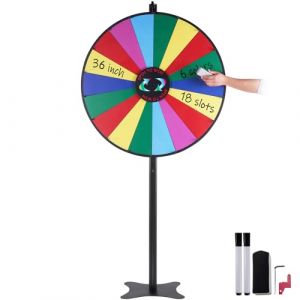 VEVOR Roue de Loterie 910 mm, Roue de Fortune Effa&ccedil;able &agrave; Sec &agrave; 18 Emplacements, Roue de la Chance sur Table ou sur Pied, avec 2 Marqueurs, Rotation Douce et &Eacute;quilibr&eacute; Bingo Jeu, Jeu pour F&ecirc;te Salon