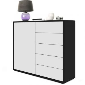 Image de Vladon - Commode Armoire Dressoir Crédence Ben V2 Noir mat - haute brillance - Façades en Blanc mat Corps mat - Façades en Blanc mat Corps mat