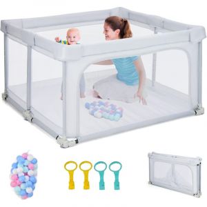 Costway - Parc Bébé Pliable 124 x124cm avec Hauteur Scientifique 70cm, Parc de Jeux en Tissu Oxford avec Maille Respirante, 50 Balles Océaniques, 4