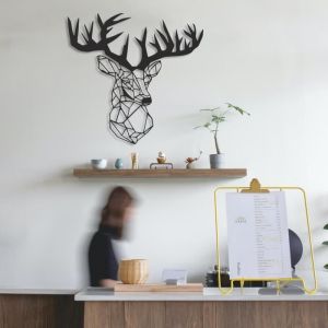 D&eacute;coration Murale en M&eacute;tal T&ecirc;te de Cerf, Line Art Mural de cerf, D&eacute;coration Maison Int&eacute;rieur - 50 x 50 cm - DEKORY