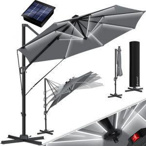 Parasol Parapluie sun Rond xl Ø330 cm Couverture + sécurité vent incluse Réglable en 7 positions Inclinable Grand pivotant à 360° Anthracite / Avec