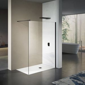 Paroi de douche avec barre de stabilisation réglable et profilé mural noir mat 140x200 - Grand Verre