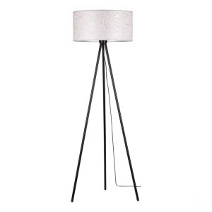 Lampadaire Métal Noir Mateo Câble PVC Noir Abat-jour en Papier Peint Beige