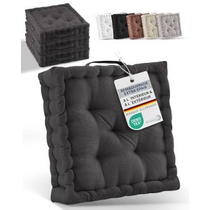 Beautissu Lot de 4 Coussins d‘Assise - Mila - Avec Poignée – Rembourrage Extra épais – 40x40x8cm 100% Coton – Anthracite