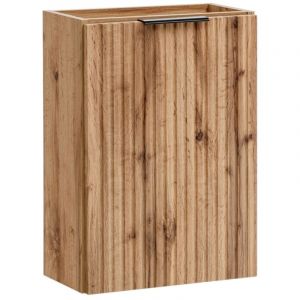 Furnidea - Meuble lave main &agrave; suspendre ADEL CH&Ecirc;NE 40 cm - Une porte - Fa&ccedil;ades rainur&eacute;es