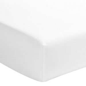 Terre de Nuit Drap housse blanc 100% satin de coton bonnet 40 cm 160x200 cm - Blanc - Fabriqué en France