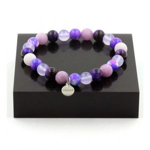 Bracelet Perles Oeil de Tigre violet + Jaspe violet bleu + Calcédoine lavande + Mica violet mat 8 mm - A Bijoux