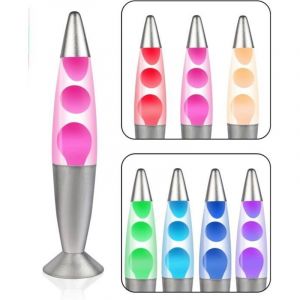 Lampe Lave LED 7 Couleurs Alternatives en Forme de Fus&eacute;e - Verre Aluminium - Veilleuse &agrave; Mouvement de Cire - LED Multicolore