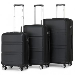 Kono Set de 3 Valises à la Mode en ABS, Valise 55+65+74cm avec Mallette de Transport Rigide, avec 4 roulettes et Serrure TSA, Noir