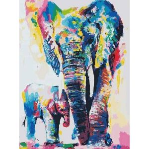 Peinture au num&eacute;ro : El&eacute;phants Aquarelle - sans ch&acirc;ssis en bois