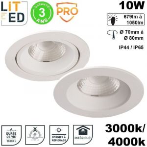 Spot led orientable ou fixe encastrable 10W IP44/65 3000/4000k 50000h - UGR inf.19