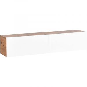 Beliani Meuble tv Mural Minimaliste Etagère de Rangement Multimédia 140 cm en Panneau Particules de Bois Blanc et Marron Gladstone