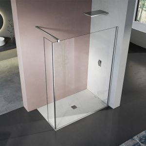 Grand Verre - Paroi de douche avec volet fixe 80+70 verre 8mm transparent profilés et accessoires chromés