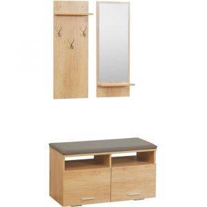 Image de Homcom Ensemble de meuble d'entrée - vestiaire d'entrée 3 en 1 - miroir, porte-manteau, banc à chaussures - aspect bois clair gris - Beige