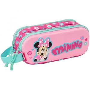 Safta Minnie Mouse 3D Trousse Double 3D, Trousse pour Enfant, idéale pour Les Enfants d'âge Scolaire, Confortable et Polyvalente, qualité et résistance, 21 x 6 x 8 cm, Rose, Rose, Estándar,