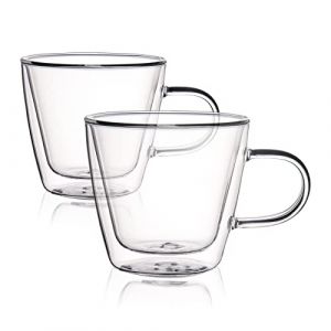 HOMLA Cembra Lot de 2 verres à thé avec anse - 2 x 280 ml - Double paroi - Pour latte macchiato cappuccino - Transparent