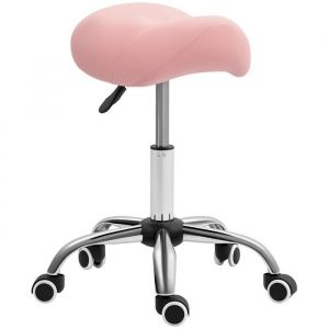Homcom Tabouret à roulettes - hauteur réglable 49-61 cm et selle ergonomique - polyuréthane et métal - 48x47x45-57cm - rose