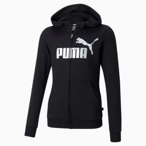 Image de Puma Sweat à capuche Essentials+ Logo Full-Zip enfant et adolescent, Noir, Taille 152, Vêtements