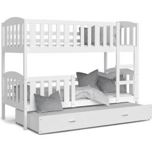 LIT SUPERPOSE 3 PLACES TÉO 90x190 BLANC BLANC Livré avec 3 sommiers et 3 matelas en mousse de 7cm OFFERTS