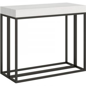 Console extensible frêne blanc et pieds métal anthracite 14 personnes 40 à 300 cm Evitra